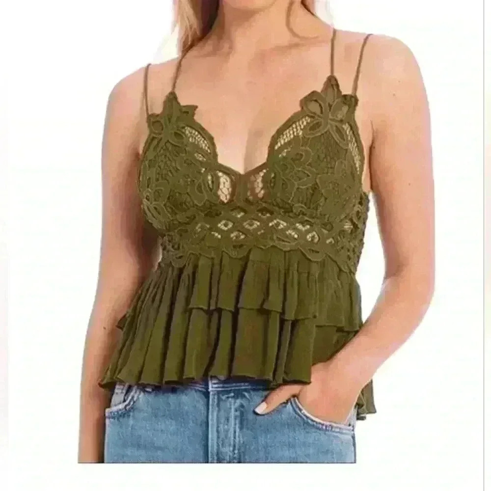 NWT Free People Women’s Adella Camisole Olive Sparrow